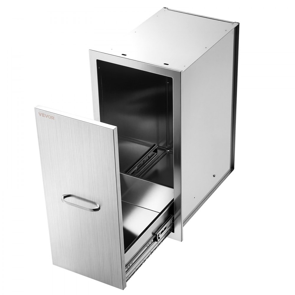 VEVOR Outdoor Kitchen Trash Drawer, 67.3 x 47 x 34.3 cm (WxHxD), No Bin, for BBQ Island Storage, Patio Bars and Grill Station, with Handle, Built-In BBQ Island Drawers Organize Cookware Accessories