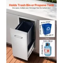 VEVOR Outdoor Kitchen Trash Drawer, 11.81"W x 19.6"D x 23.62"H Interior Storage, Multi-Purpose Outdoor Kitchen Drawers Stainless Steel, 55 lbs Max Capacity per Tier, for Outdoor BBQ Island Kitchen