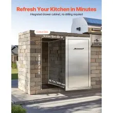 VEVOR Outdoor Kitchen Trash Drawer, 11.81"W x 19.6"D x 23.62"H Interior Storage, Multi-Purpose Outdoor Kitchen Drawers Stainless Steel, 55 lbs Max Capacity per Tier, for Outdoor BBQ Island Kitchen