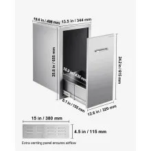 VEVOR Outdoor Kitchen Trash Drawer, 11.81"W x 19.6"D x 23.62"H Interior Storage, Multi-Purpose Outdoor Kitchen Drawers Stainless Steel, 55 lbs Max Capacity per Tier, for Outdoor BBQ Island Kitchen