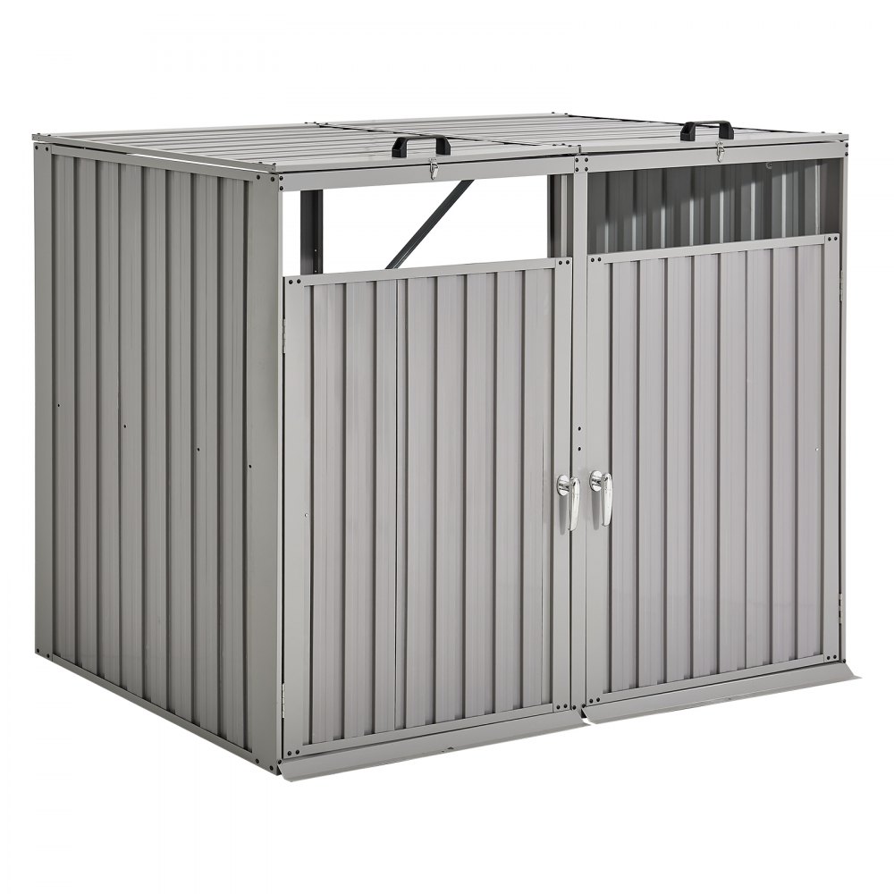 VEVOR Trash Can Storage, 2 x 52.79 Gal Trash Bin Storage Shed Outdoor, Galvanized Steel Horizontal Storage Cabinet Waterproof, Lockable Garbage Can Storage Shed, for Garden, Backyard and Patio Use