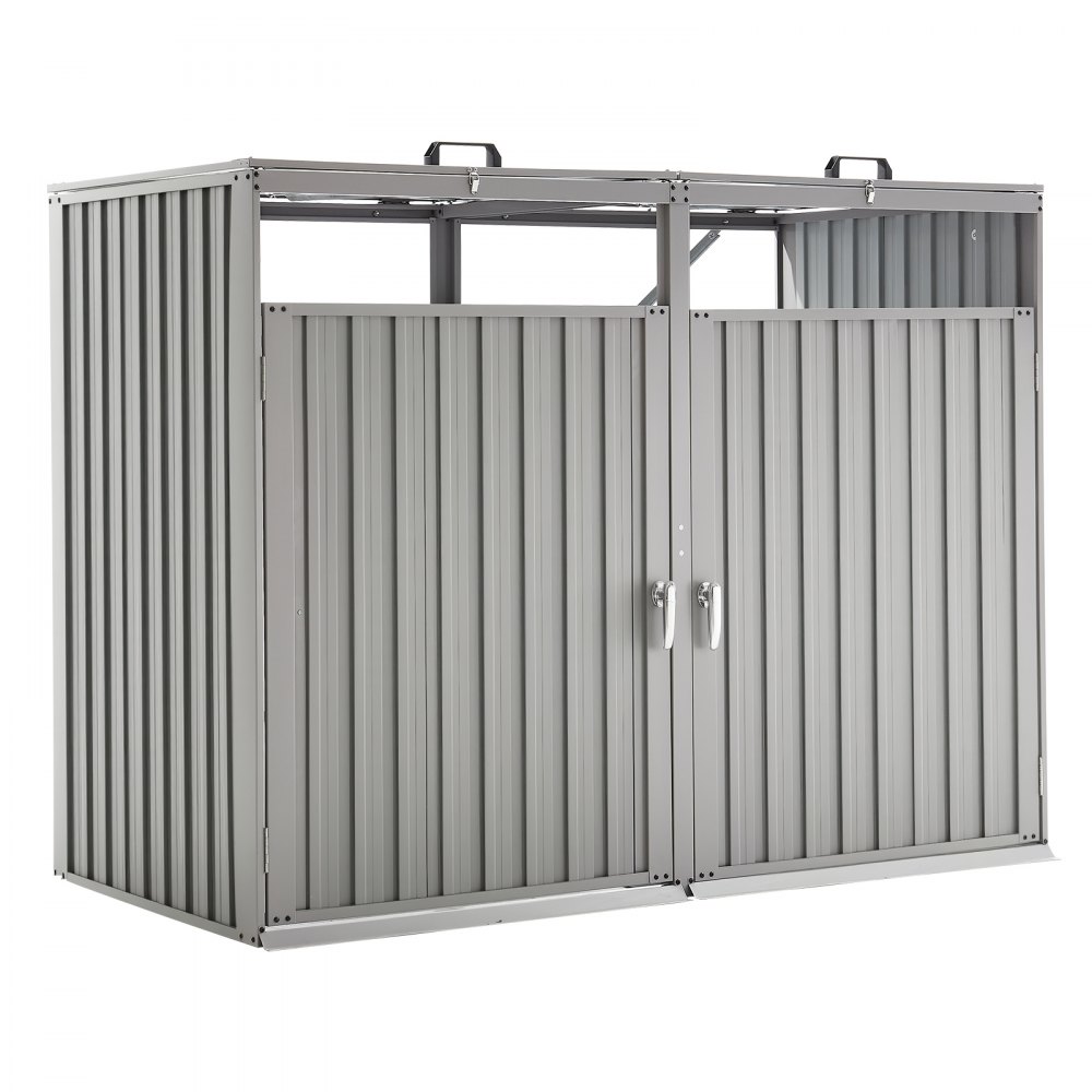 VEVOR Trash Can Storage, 2 x 52.79 Gal Trash Bin Storage Shed Outdoor, Galvanized Steel Horizontal Storage Cabinet Waterproof, Lockable Garbage Can Storage Shed, for Garden, Backyard and Patio Use