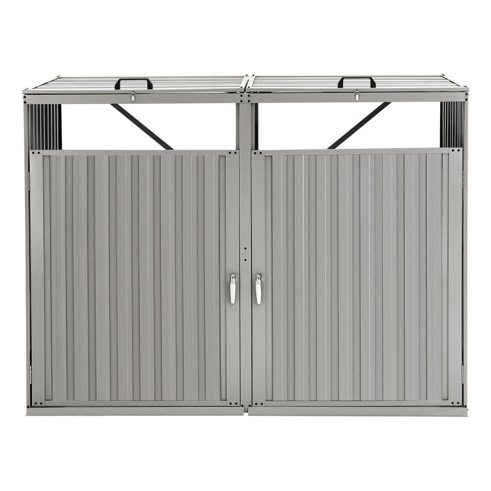 VEVOR Trash Can Storage, 2 x 52.79 Gal Trash Bin Storage Shed Outdoor, Galvanized Steel Horizontal Storage Cabinet Waterproof, Lockable Garbage Can Storage Shed, for Garden, Backyard and Patio Use