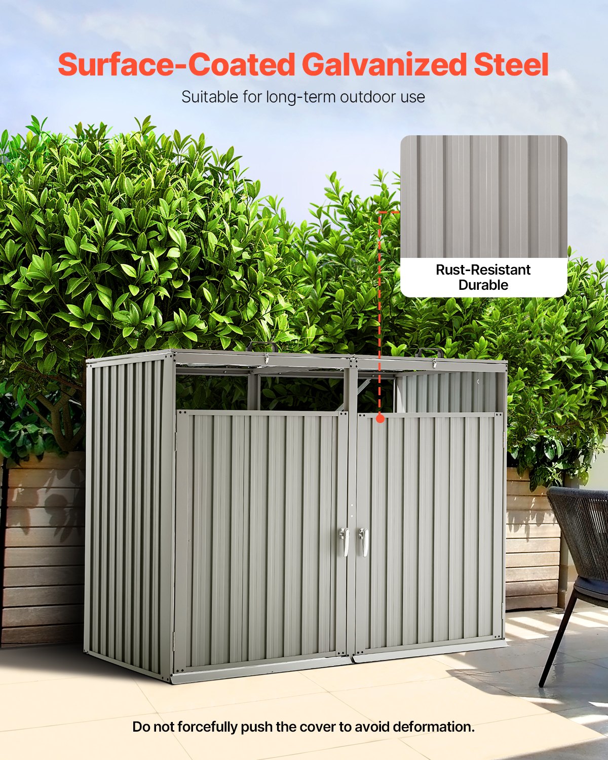 VEVOR Trash Can Storage, 2 x 52.79 Gal Trash Bin Storage Shed Outdoor, Galvanized Steel Horizontal Storage Cabinet Waterproof, Lockable Garbage Can Storage Shed, for Garden, Backyard and Patio Use