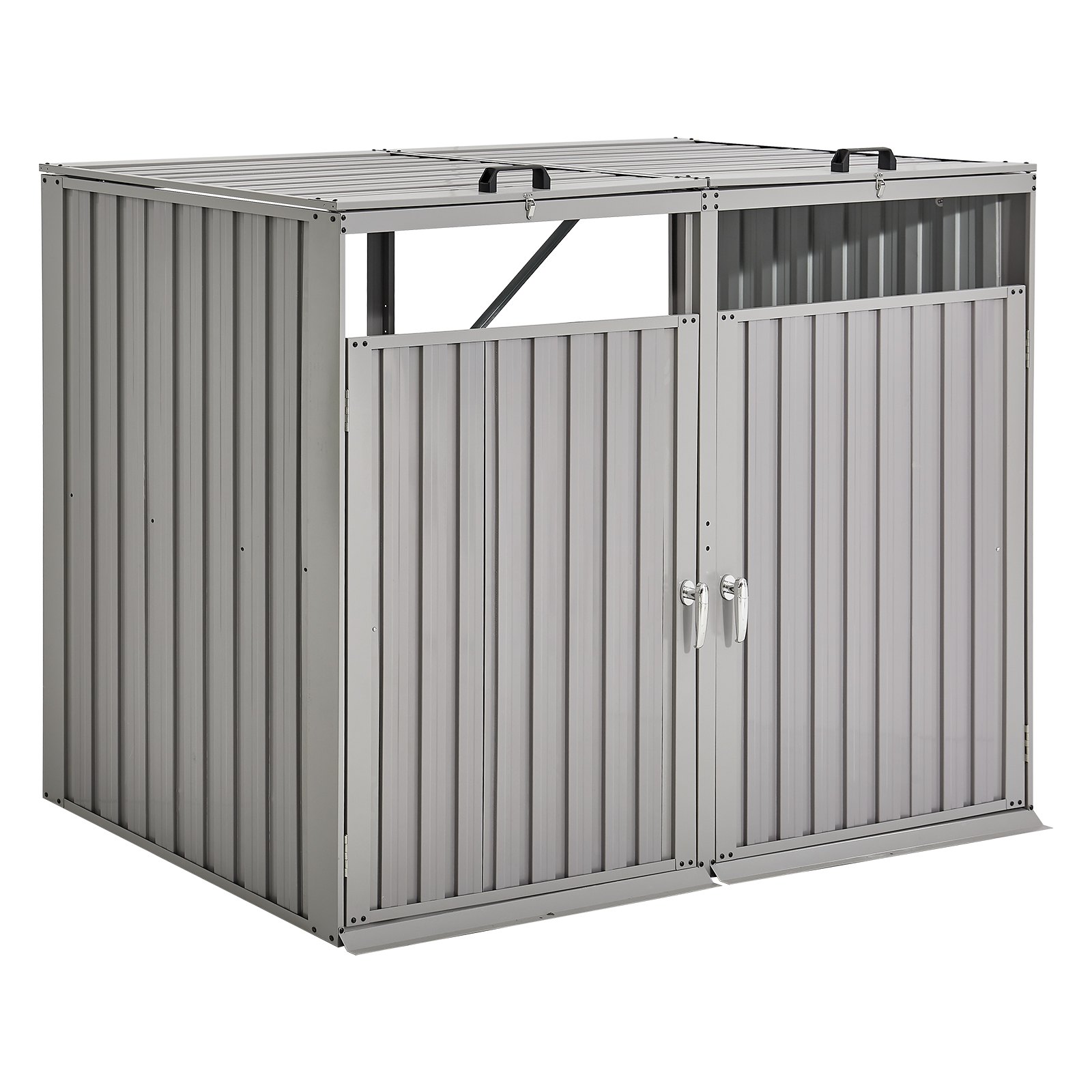 VEVOR Trash Can Storage, 2 x 52.79 Gal Trash Bin Storage Shed Outdoor, Galvanized Steel Horizontal Storage Cabinet Waterproof, Lockable Garbage Can Storage Shed, for Garden, Backyard and Patio Use