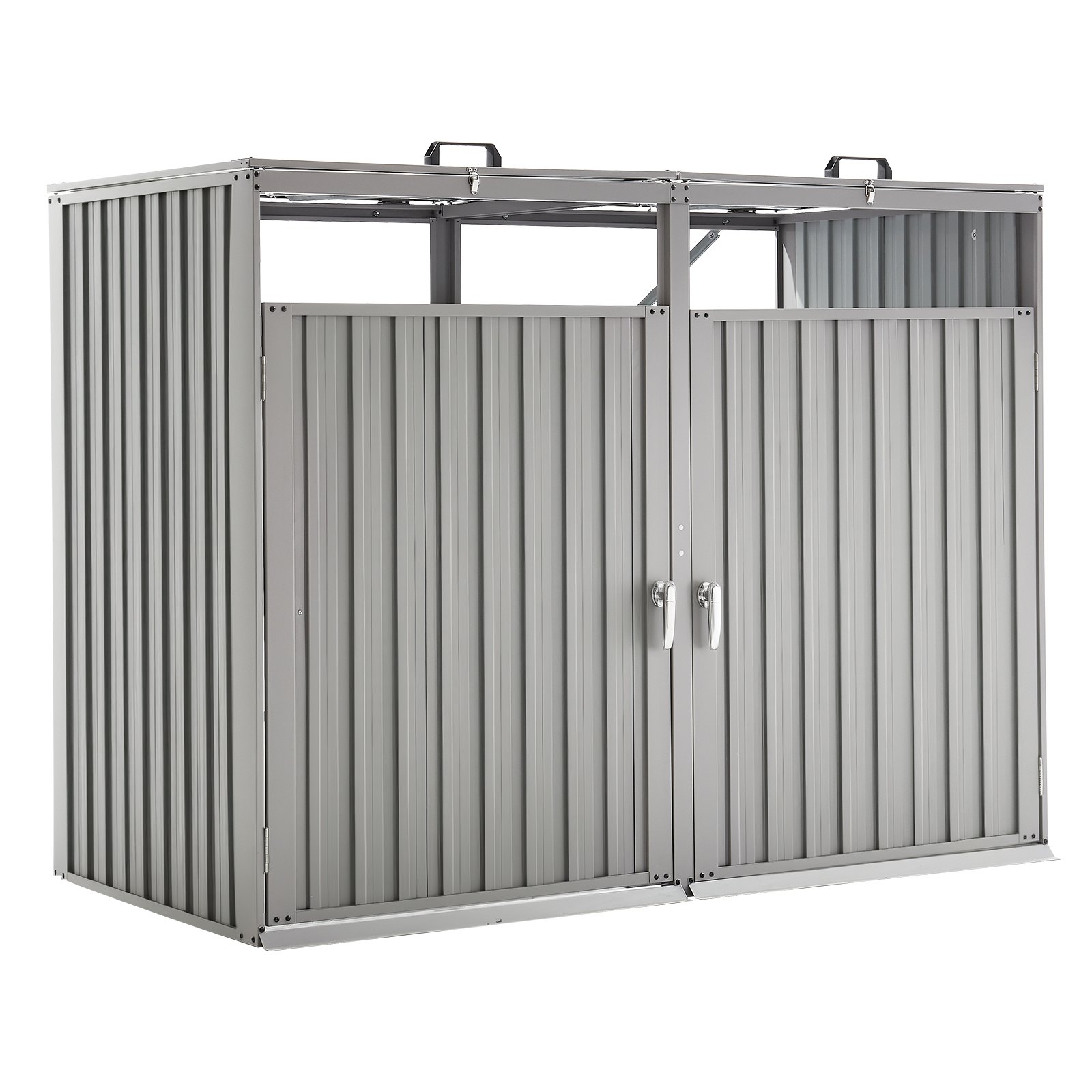 VEVOR Trash Can Storage, 2 x 52.79 Gal Trash Bin Storage Shed Outdoor, Galvanized Steel Horizontal Storage Cabinet Waterproof, Lockable Garbage Can Storage Shed, for Garden, Backyard and Patio Use