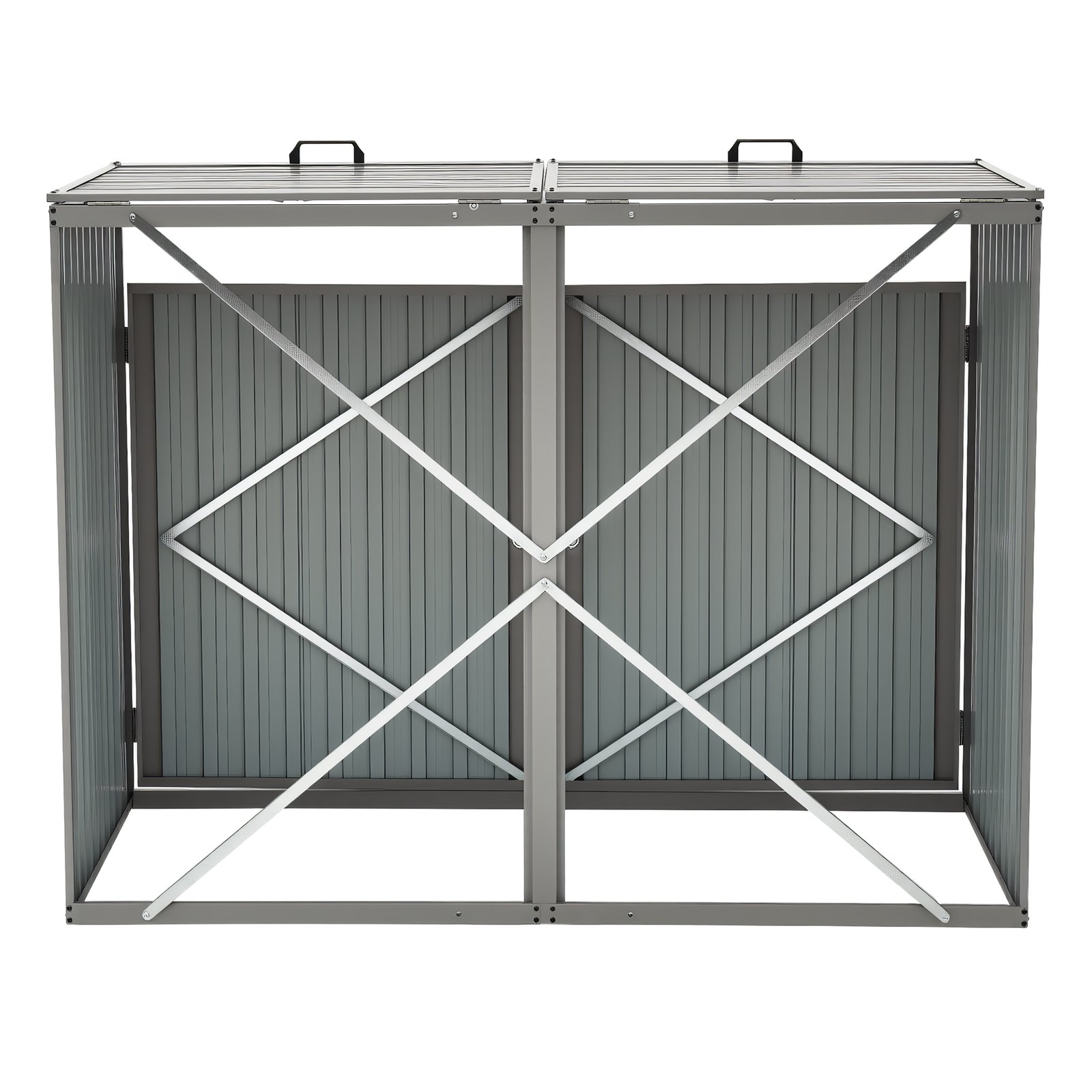 VEVOR Trash Can Storage, 2 x 52.79 Gal Trash Bin Storage Shed Outdoor, Galvanized Steel Horizontal Storage Cabinet Waterproof, Lockable Garbage Can Storage Shed, for Garden, Backyard and Patio Use