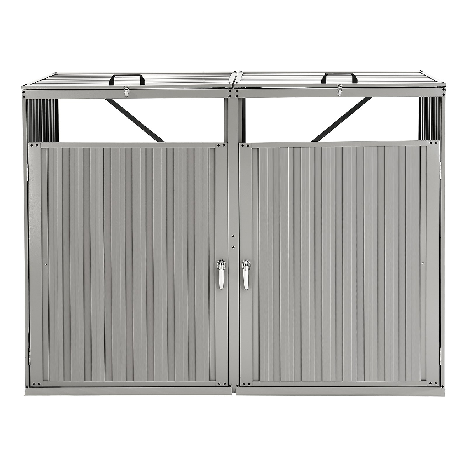 VEVOR Trash Can Storage, 2 x 52.79 Gal Trash Bin Storage Shed Outdoor, Galvanized Steel Horizontal Storage Cabinet Waterproof, Lockable Garbage Can Storage Shed, for Garden, Backyard and Patio Use