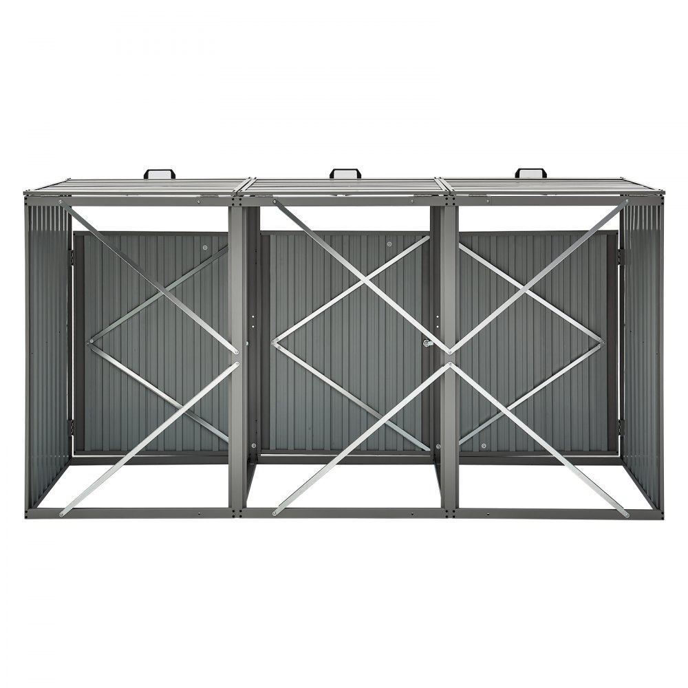 VEVOR Trash Can Storage, 3 x 52.79 Gal Trash Bin Storage Shed Outdoor, Galvanized Steel Horizontal Storage Cabinet Waterproof, Lockable Garbage Can Storage Shed, for Garden, Backyard and Patio Use