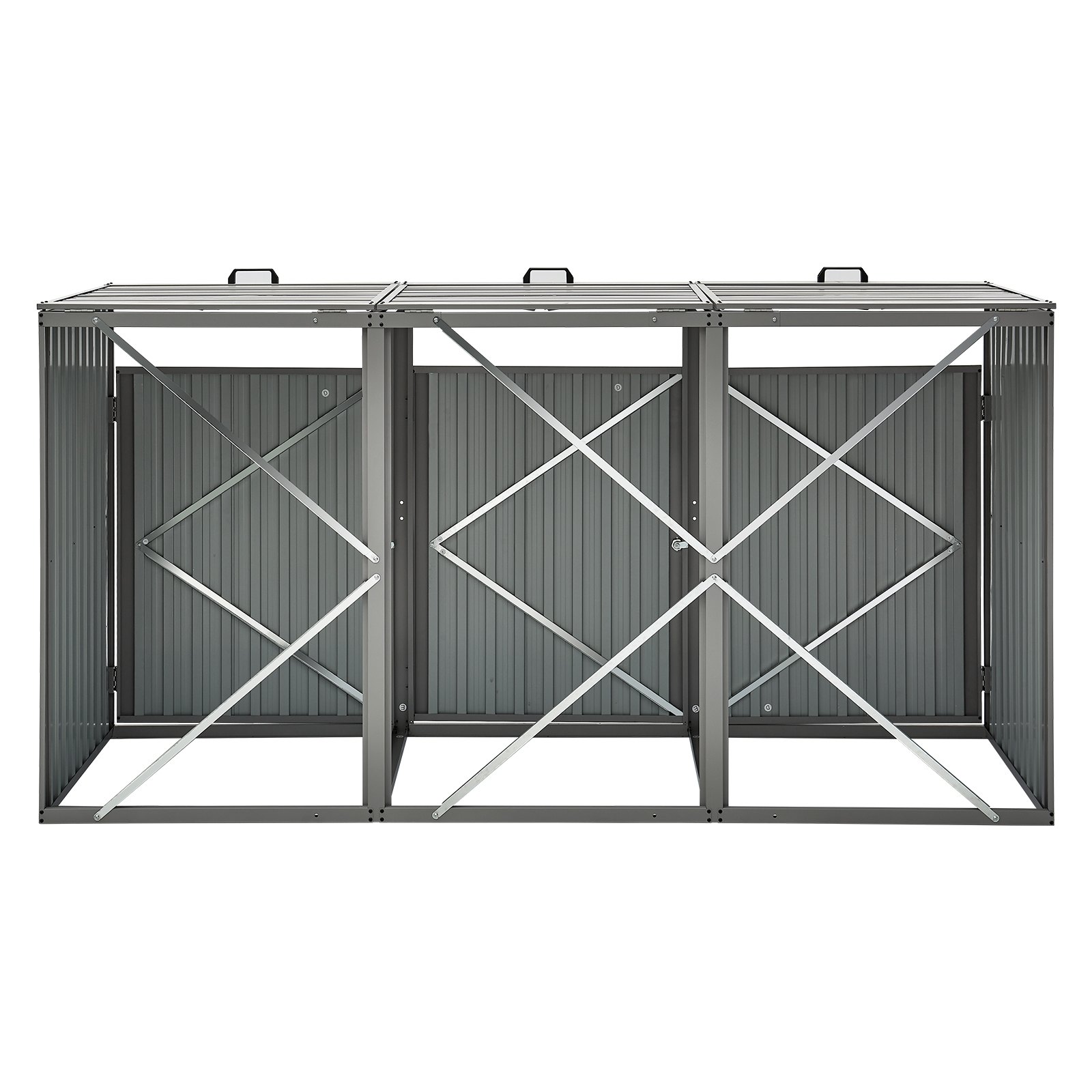 VEVOR Trash Can Storage, 3 x 52.79 Gal Trash Bin Storage Shed Outdoor, Galvanized Steel Horizontal Storage Cabinet Waterproof, Lockable Garbage Can Storage Shed, for Garden, Backyard and Patio Use