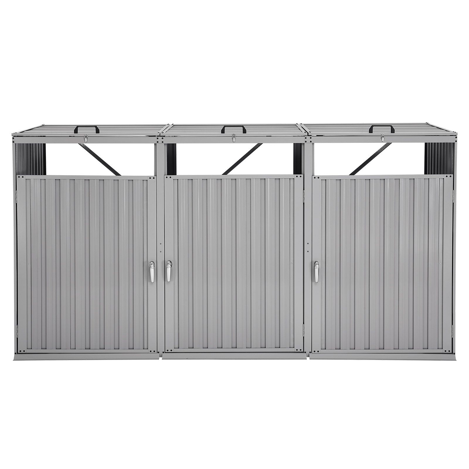VEVOR Trash Can Storage, 3 x 52.79 Gal Trash Bin Storage Shed Outdoor, Galvanized Steel Horizontal Storage Cabinet Waterproof, Lockable Garbage Can Storage Shed, for Garden, Backyard and Patio Use