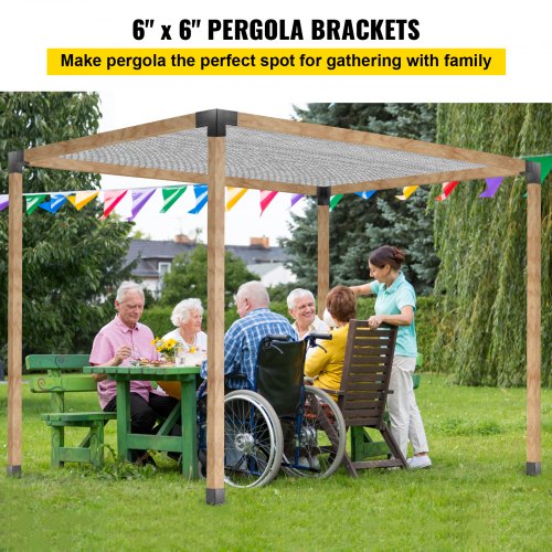 VEVOR Pergola Kit Steel Brackets, 6" x 6" Pergola Brackets Post, 8 pcs Pergola Brackets Boot, Powder-Coated Pergola Bracket Shoulder, Carbon Steel Extension Pergola Bracket with 3-Way 90° Corner