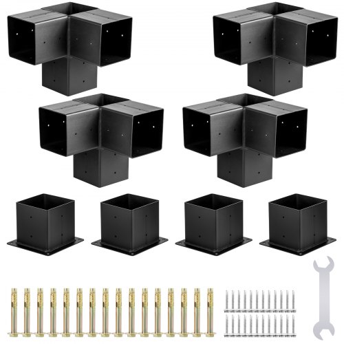VEVOR Pergola Kit Steel Brackets, 6" x 6" Pergola Brackets Post, 8 pcs Pergola Brackets Boot, Powder-Coated Pergola Bracket Shoulder, Carbon Steel Extension Pergola Bracket with 3-Way 90° Corner