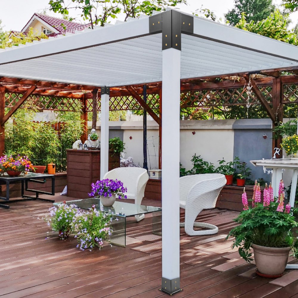 VEVOR Pergola Kit Steel Brackets, 6" x 6" Pergola Brackets Post, 8 pcs Pergola Brackets Boot, Powder-Coated Pergola Bracket Shoulder, Carbon Steel Extension Pergola Bracket with 3-Way 90° Corner