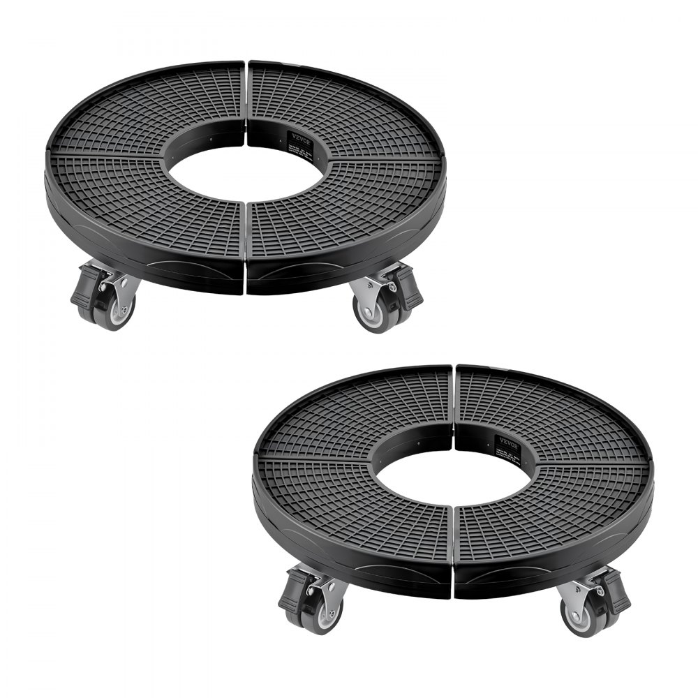 VEVOR Trash Can Dolly with 4 Lockable Wheels, 440lbs Weight Capacity, 2 Packs Round Trash Can Roller Base, 15-22.8 in Adjustable, Heavy Duty Plant Caddy, Multi-Functional Rolling Dolly Cart, Black