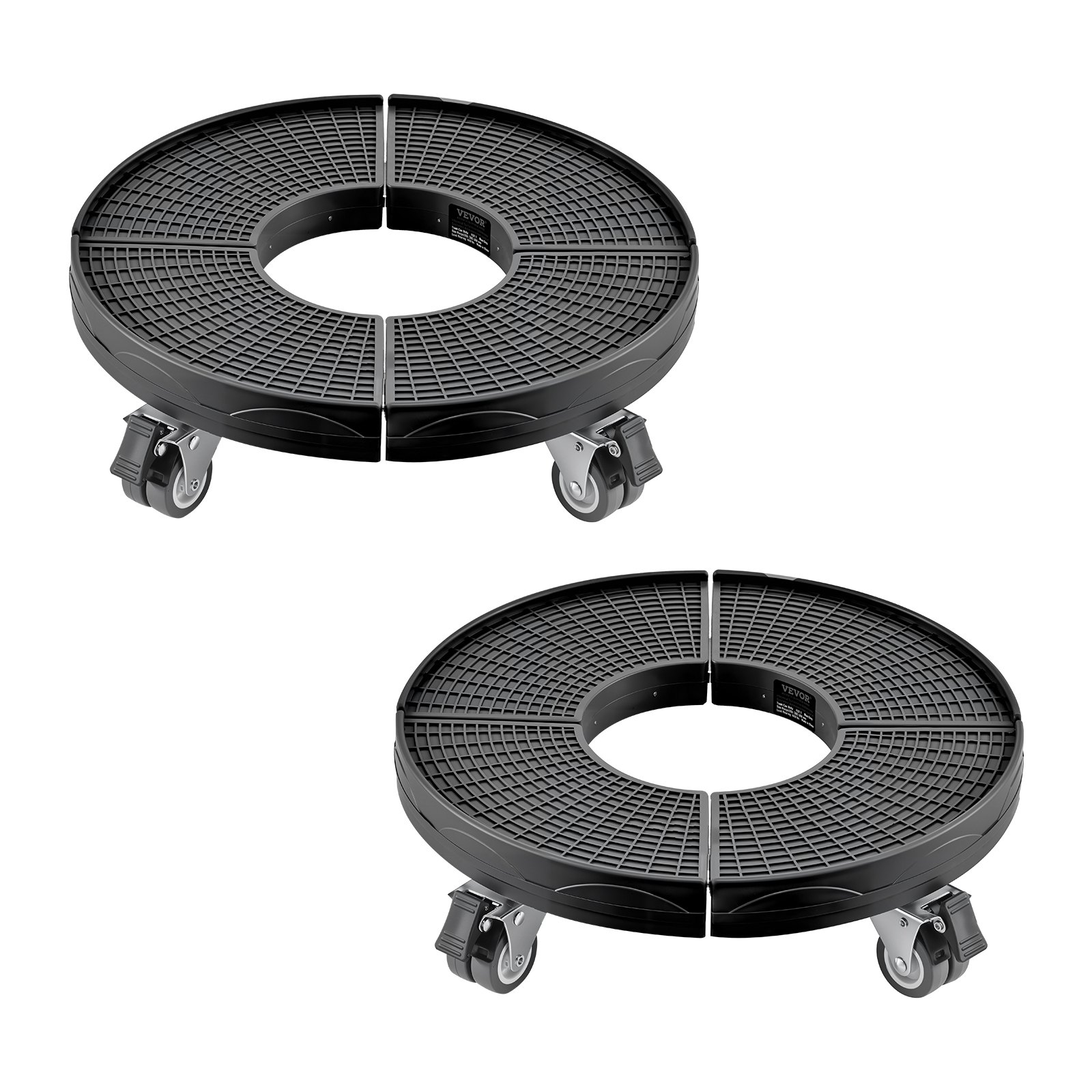 VEVOR Trash Can Dolly with 4 Lockable Wheels, 440lbs Weight Capacity, 2 Packs Round Trash Can Roller Base, 15-22.8 in Adjustable, Heavy Duty Plant Caddy, Multi-Functional Rolling Dolly Cart, Black