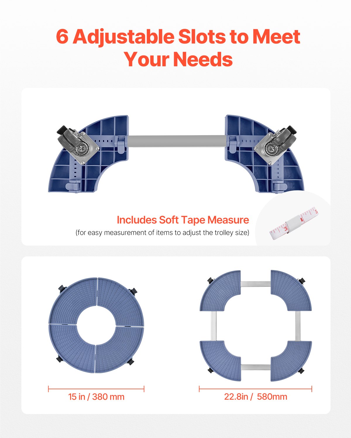 VEVOR vozík na odpadkový koš se 4 uzamykatelnými kolečky, nosnost 200 kg, kulatý podstavec na odpadkový koš, nastavitelný 38-57 cm, odolný vozík na rostliny, multifunkční vozík na kolečkách, modrý