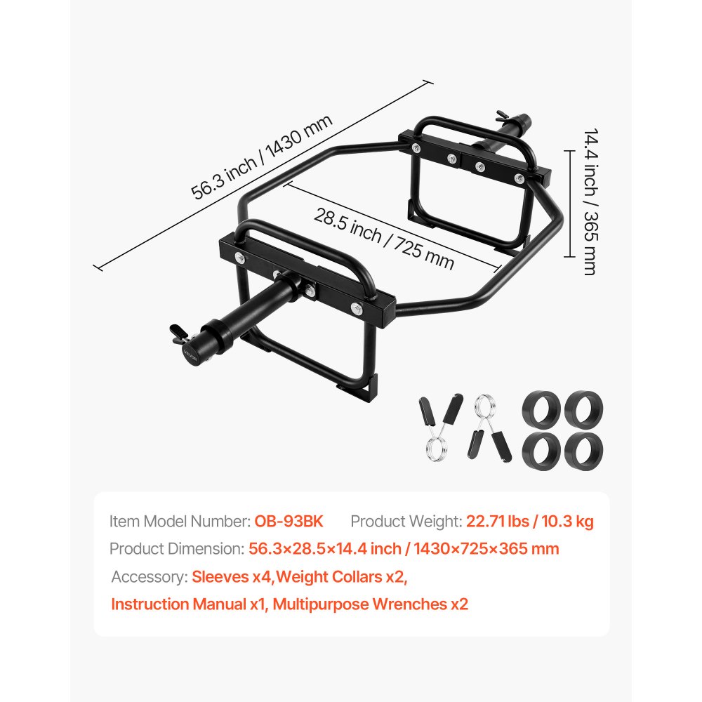VEVOR Trap Bar Hex Bar, 50mm Hex Barbell, 240 kg Capacity Shrug Bars, Weightlifting and Strength Training Equipment, Home Gym for Squats, Deadlifts, Shoulder Presses, Black