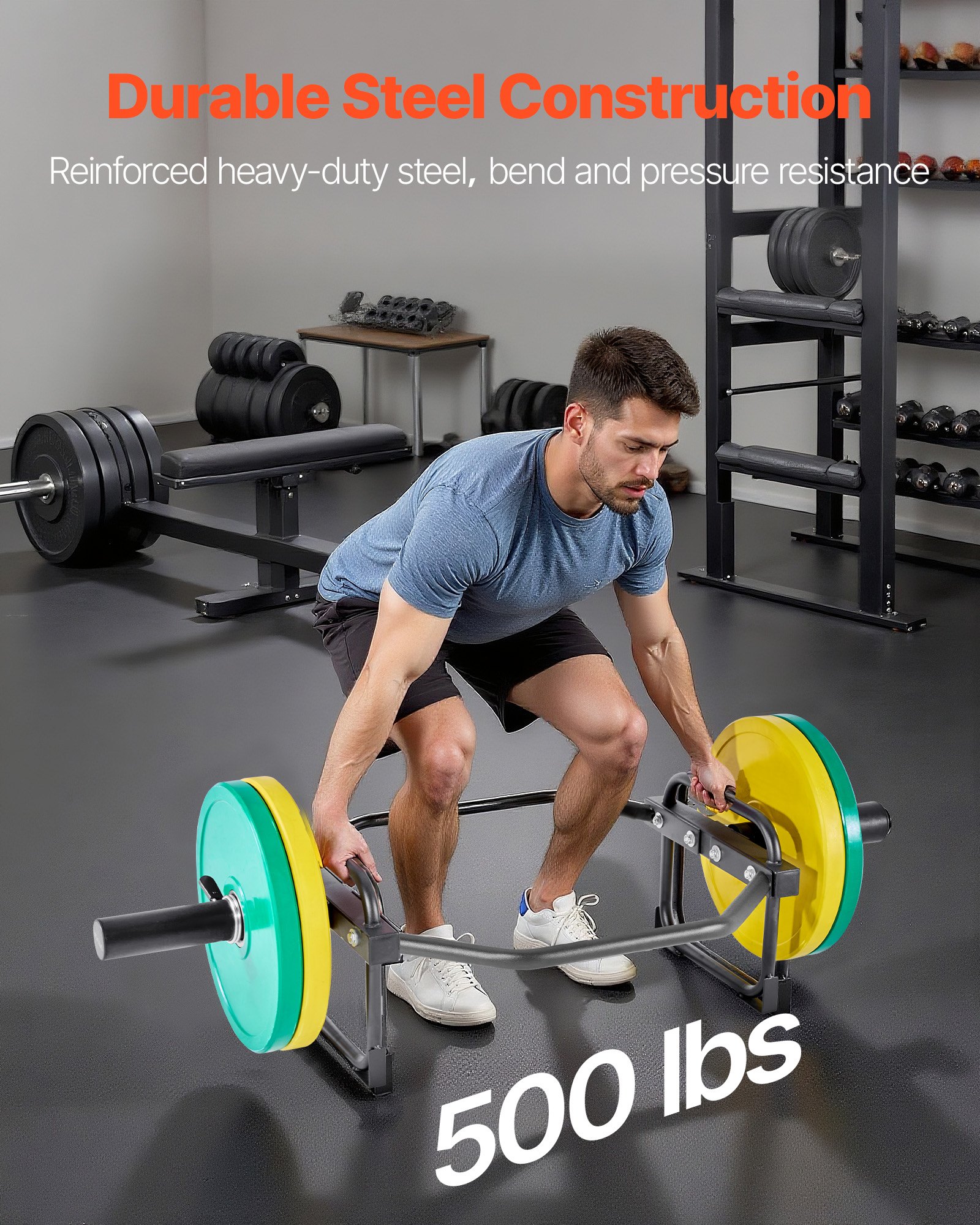 VEVOR Trap Bar Hex Bar, 50mm Hex Barbell, 240 kg Capacity Shrug Bars, Weightlifting and Strength Training Equipment, Home Gym for Squats, Deadlifts, Shoulder Presses, Black