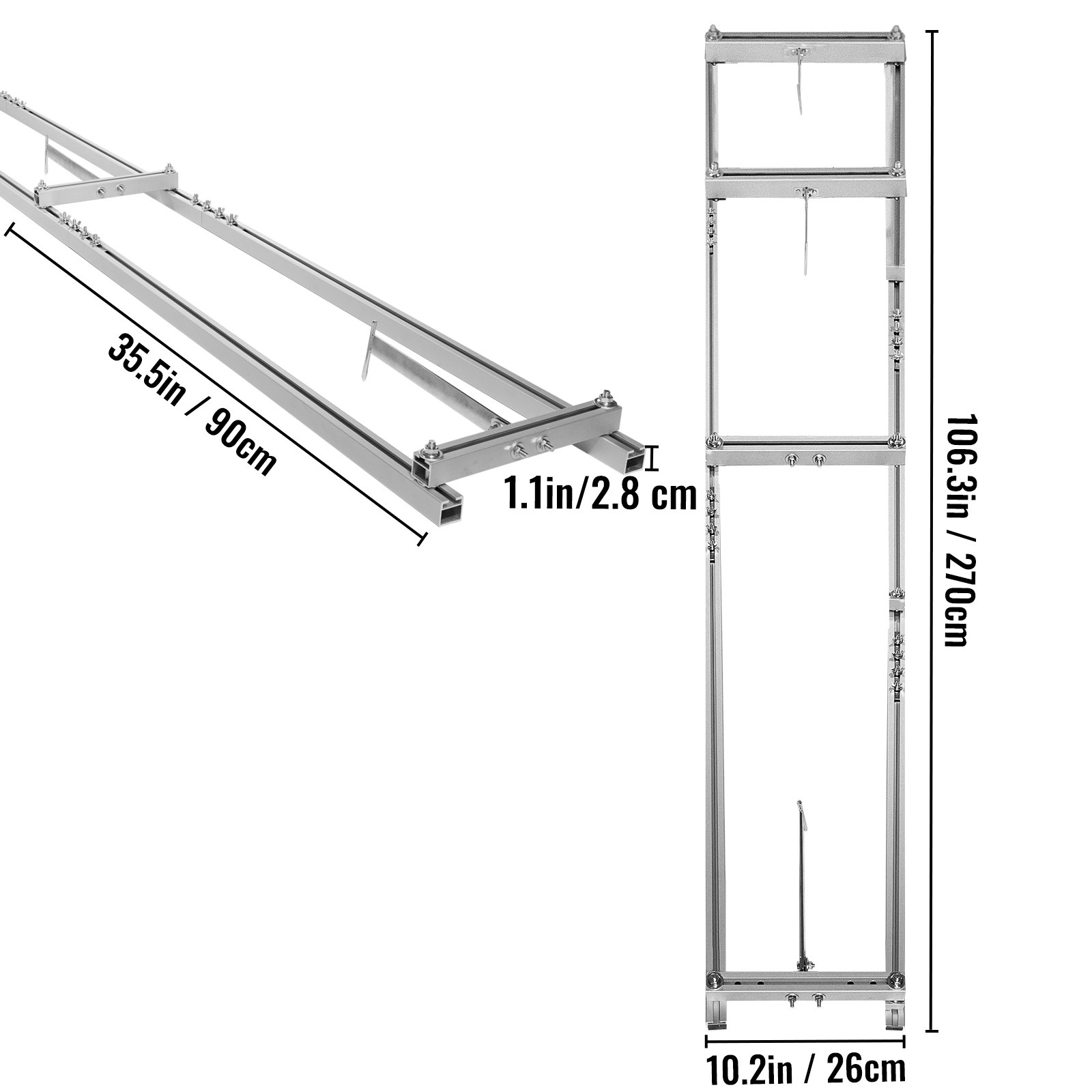 VEVOR Chainsaw Mill Rail Guide, 9 ft Milling Guide, 3 Crossbar Kits Rail Mill Guide System, Aluminum Saw Mill Rail System Work with Chainsaw Mills, with Chainsaw Sharpening Vise and Work Gloves.
