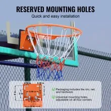 VEVOR Basketball Rim, Wall Door Mounted Basketball Hoop, Heavy Duty Q235 Basketball Flex Rim Goal Replacement with Net, Standard 18" Indoor and Outdoor Hanging Basketball Hoop for Kids Adults