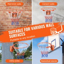 Aro de basquete VEVOR, cesta de basquete montada em porta de parede, substituição de meta de aro flexível de basquete Q235 resistente com rede, cesta de basquete suspensa interna e externa padrão de 18" para crianças e adultos