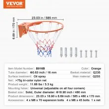 VEVOR Basketball Rim, Wall Door Mounted Basketball Hoop, Heavy Duty Q235 Basketball Flex Rim Goal Replacement with Net, Standard 18" Indoor and Outdoor Hanging Basketball Hoop for Kids Adults