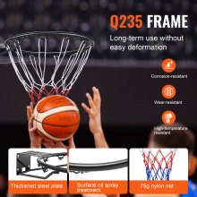 Basketbalový ráfek VEVOR, basketbalový koš namontovaný na stěnách dveří, výměna branky na ohebný basketbalový ráfek Q235 se sítí a dvojitou pružinou, standardní 18" vnitřní venkovní závěsný obruč pro děti a dospělé