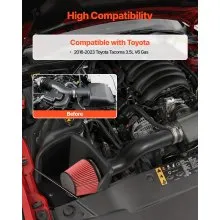 VEVOR Cold Air Intake, 3.3 Inch Cold Air Intake System + Heat Shield Compatible with 2016-2023 Toyota Tacoma 3.5L V6 Gas, High Flow Filter Kit Improved Horsepower, Throttle Response, High Performance
