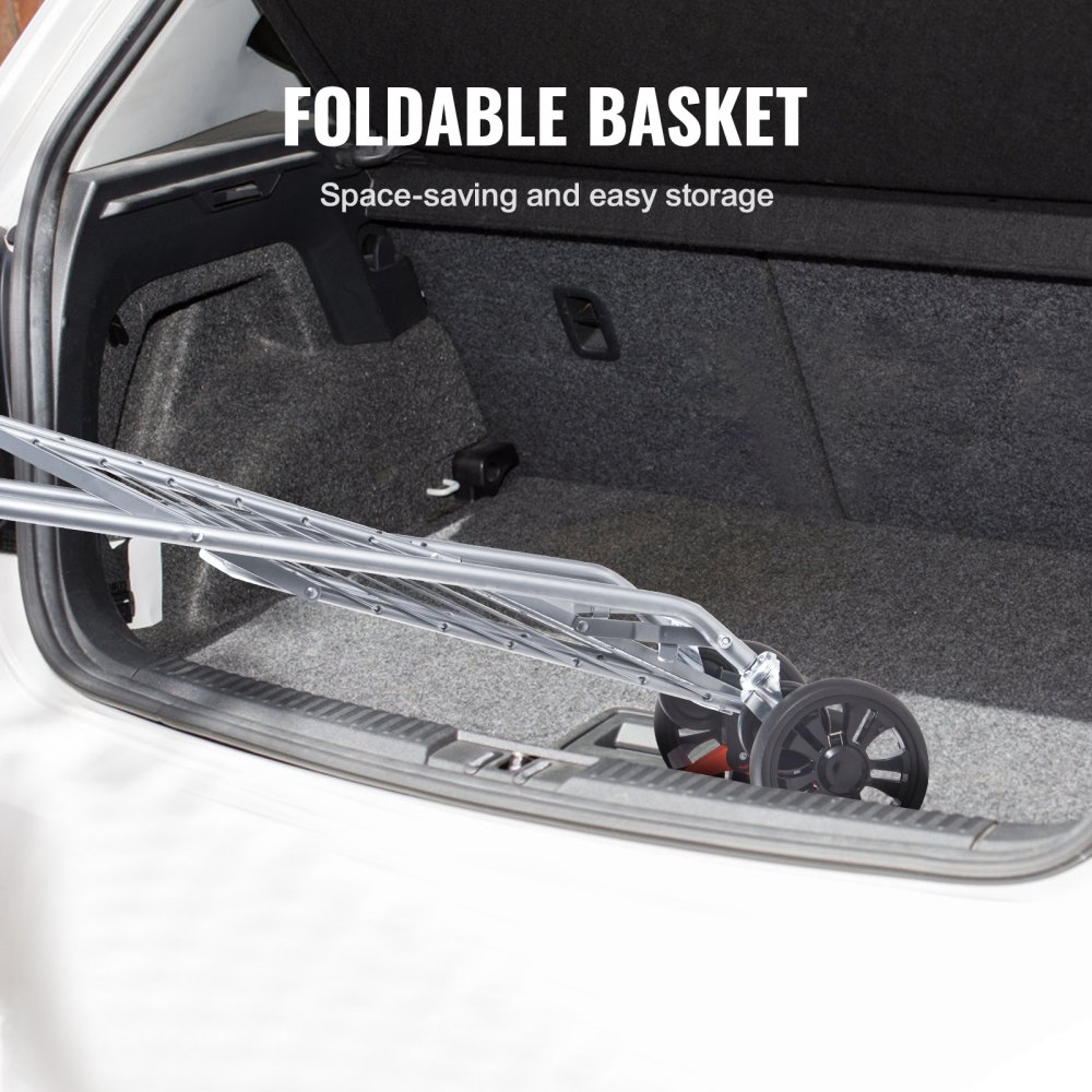 VEVOR Folding Shopping Cart, 66 lbs Max Load Capacity, Grocery Utility Cart with Rolling Swivel Wheels, Heavy Duty Foldable Laundry Basket Trolley Compact Lightweight Collapsible for Luggage, Silver