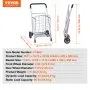 VEVOR Folding Shopping Cart, 66 lbs Max Load Capacity, Grocery Utility Cart with Rolling Swivel Wheels, Heavy Duty Foldable Laundry Basket Trolley Compact Lightweight Collapsible for Luggage, Silver