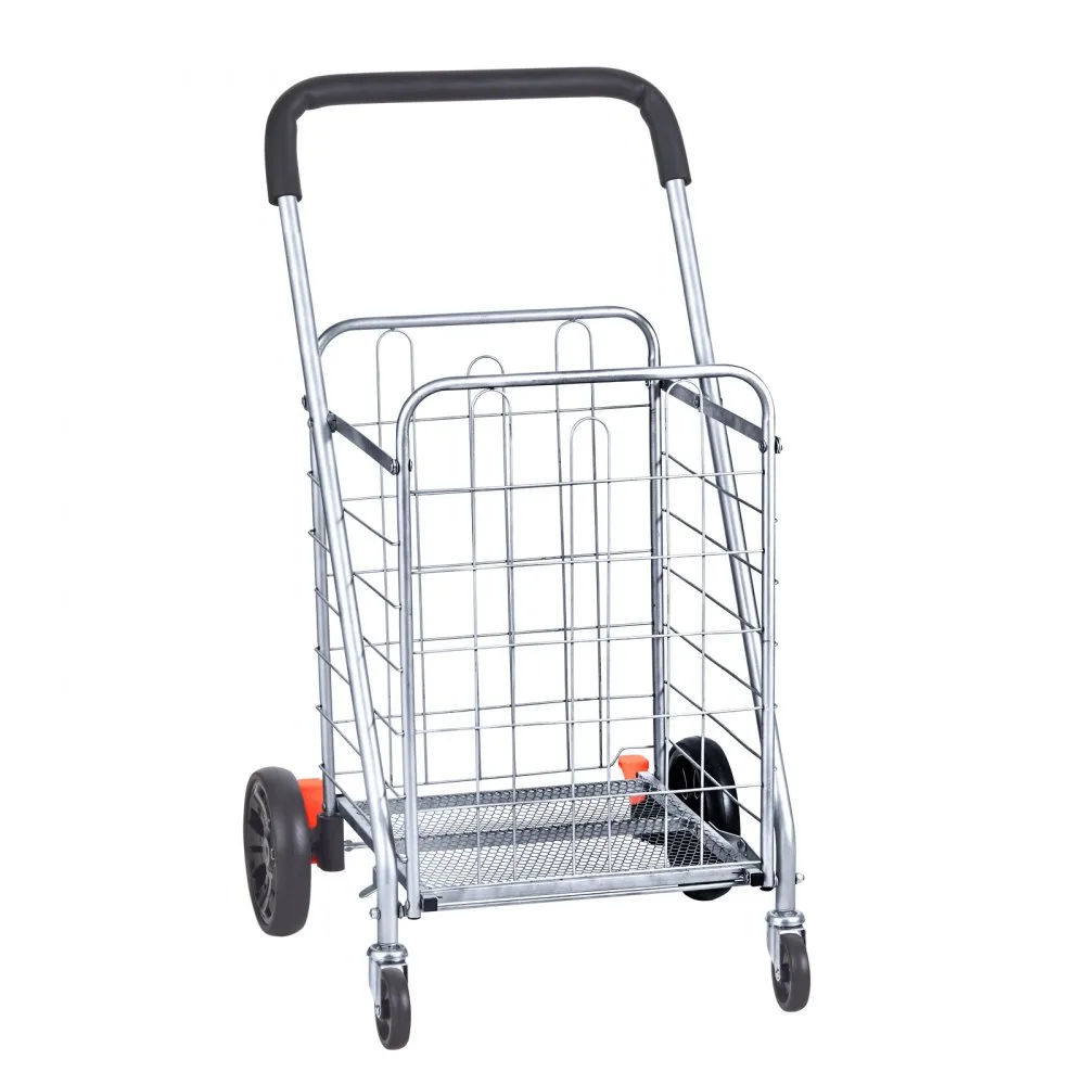VEVOR folding shopping cart with black handle, metal frame, and sturdy wheels for convenient transport.