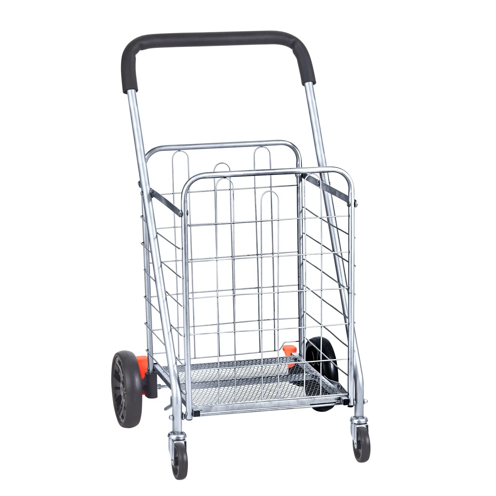 VEVOR folding shopping cart with black handle, metal frame, and sturdy wheels for convenient transport.