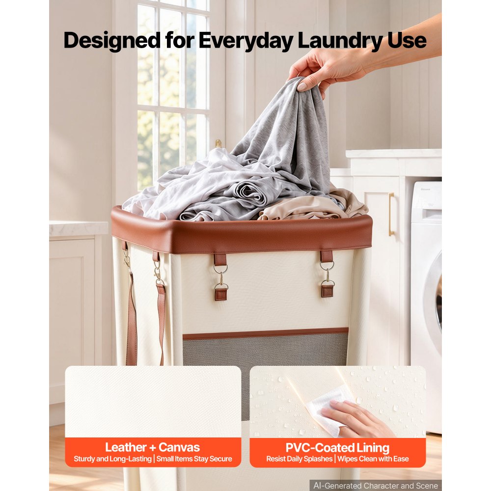 VEVOR Laundry Basket on Wheels, 40.7 Gal/154 L Rolling Laundry Hamper, 45kg Capacity Dirty Clothes Storage Hamper Cart, Sturdy Steel Frame with Waterproof Bag for Bedroom Bathroom Laundry Rooms