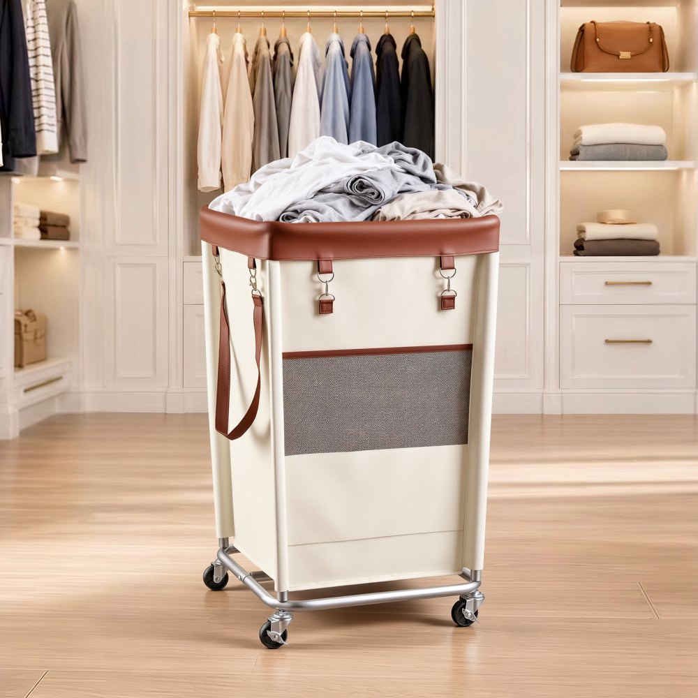 VEVOR Laundry Basket on Wheels, 40.7 Gal/154 L Rolling Laundry Hamper, 45kg Capacity Dirty Clothes Storage Hamper Cart, Sturdy Steel Frame with Waterproof Bag for Bedroom Bathroom Laundry Rooms