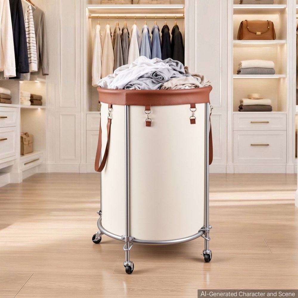 VEVOR Laundry Basket on Wheels, 49.3 Gal/186.5 L Rolling Laundry Hamper, 50kg Capacity Heavy-Duty Dirty Clothes Storage Cart, Sturdy Steel Frame with 600D Oxford Fabric Bag for Bedrooms Bathrooms