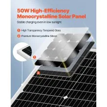 VEVOR 50W 12V Solar Battery Charger Maintainer, Mono Solar Panel Trickle Battery Charger with Upgraded MPPT Controller, IP65 Waterproof for Car Boat RV Trailer Flat Rooftop (Bracket Not Included)