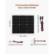 VEVOR 50W 12V Solar Battery Charger Maintainer, Mono Solar Panel Trickle Battery Charger with Upgraded MPPT Controller, IP65 Waterproof for Car Boat RV Trailer Flat Rooftop (Bracket Not Included)