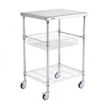 VEVOR Kitchen Utility Cart, 3 Tiers, Wire Rolling Cart with 470LBS Capacity, Steel Service Cart on Wheels, Metal Storage Trolley with 76mm Basket Curved Handle PP Liner 6 Hooks, for Indoor and Outdoor