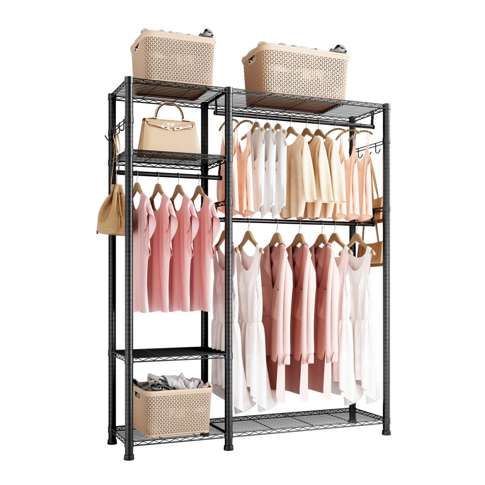 VEVOR Clothing Garment Rack, Heavy Duty Clothes Rack, 6 Adjustable Tiers Clothes Racks with Steel Frame, 363 kg Load Capacity Closet Wardrobe with 3 Hanging Rods for Bedroom, Clothing Store, Hallway