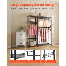 VEVOR Clothing Garment Rack, Heavy Duty Clothes Rack, 6 Adjustable Tiers Clothes Racks with Steel Frame, 800 lbs Load Capacity Closet Wardrobe with 3 Hanging Rods for Bedroom, Clothing Store, Hallway