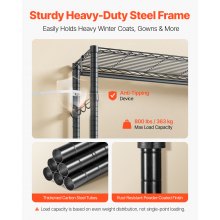 VEVOR Clothing Garment Rack, Heavy Duty Clothes Rack, 6 Adjustable Tiers Clothes Racks with Steel Frame, 800 lbs Load Capacity Closet Wardrobe with 3 Hanging Rods for Bedroom, Clothing Store, Hallway