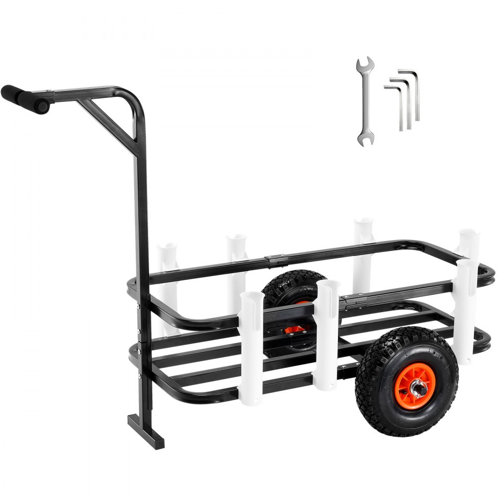 VEVOR VEVOR Beach Fishing Cart, 91 kg Load Capacity, Fish and Marine Cart  with Two 275 mm Big Wheels Rubber Balloon Tires for Sand, Heavy-Duty Steel Pier  Wagon Trolley with 7 Rod