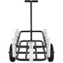 black metal VEVOR beach fishing cart with white rod holders and large pneumatic wheels.