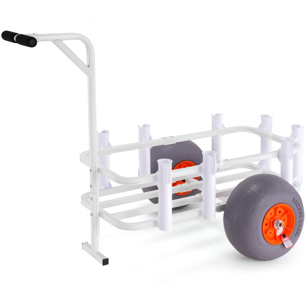 VEVOR Beach Fishing Cart, 300 lbs Load Capacity, Fish and Marine Cart with Two 13" Big Wheels PU Balloon Tires for Sand, Heavy-Duty Aluminum Pier Wagon Trolley with 8 Rod Holders for Fishing, Picnic