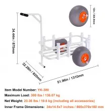 VEVOR Beach Fishing Cart, 300 lbs Load Capacity, Fish and Marine Cart with Two 13" Big Wheels PU Balloon Tires for Sand, Heavy-Duty Aluminum Pier Wagon Trolley with 8 Rod Holders for Fishing, Picnic