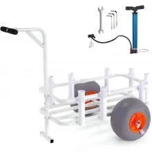 VEVOR Beach Fishing Cart, 300 lbs Load Capacity, Fish and Marine Cart with Two 13" Big Wheels PU Balloon Tires for Sand, Heavy-Duty Aluminum Pier Wagon Trolley with 8 Rod Holders for Fishing, Picnic