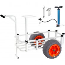 VEVOR Beach Fishing Cart, 350 lbs Load Capacity, Fish and Marine Cart with Two 16" Big Wheels PU Balloon Tires for Sand, Heavy-Duty Aluminum Pier Wagon Trolley with 8 Rod Holders for Fishing, Picnic