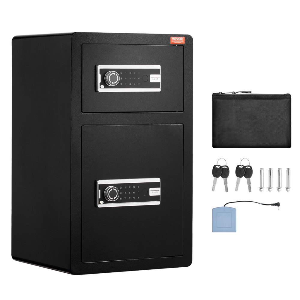 VEVOR Double Doors 4.5 cu.ft Safe Box with Key Lock & Password, Safe Lock Box with Fireproof Bag, Key Rack, LED Light and 2 Height Adjustable and Removable Divider for Money, Documents, Jewelry and Valuables, Black