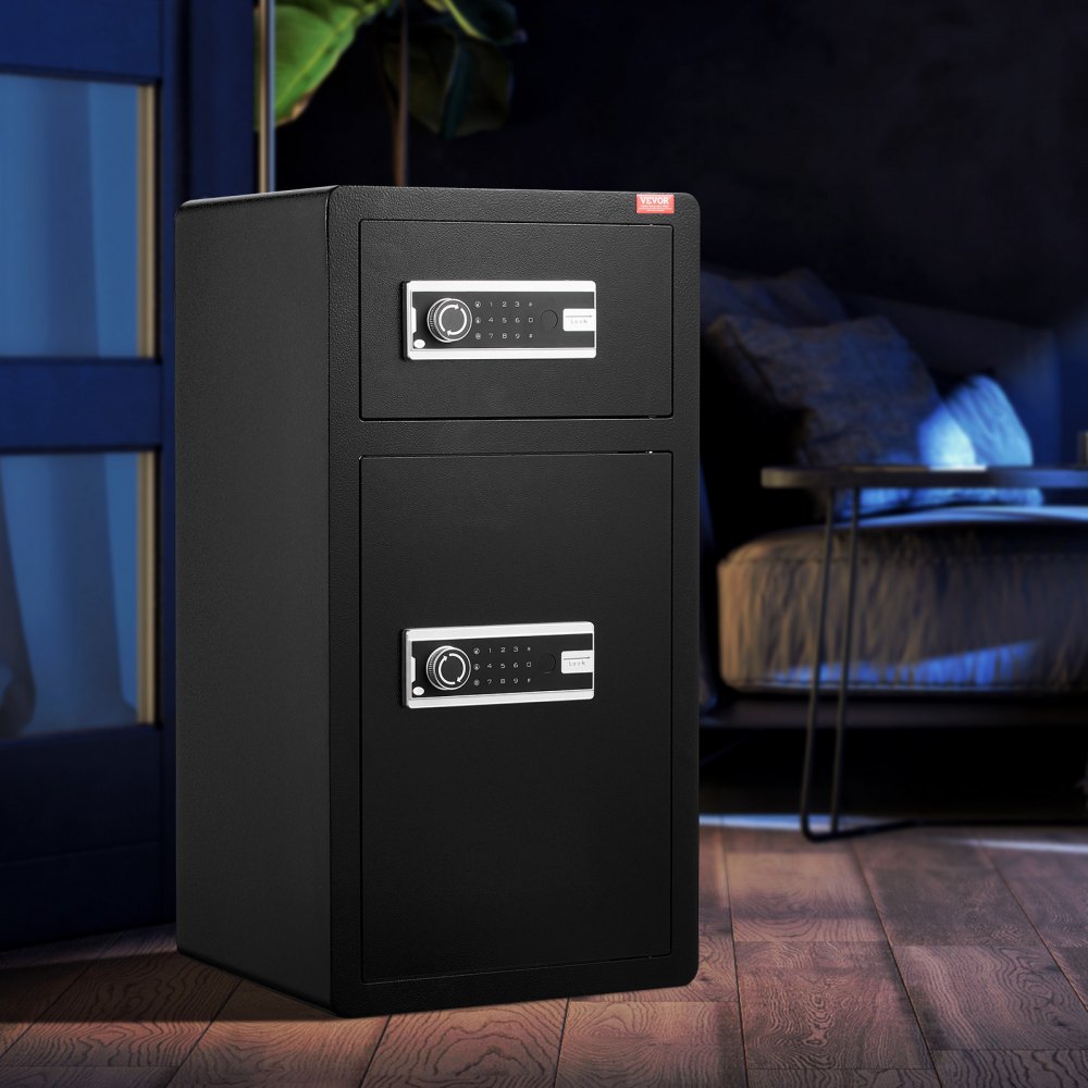 VEVOR Double Doors 5.5 cu.ft Safe Box with Key Lock & Password, Safe Lock Box with Fireproof Bag, Key Rack, LED Light, 2 Height Adjustable and Removable Divider and 1 Cabinet for Money, Documents, Jewelry and Valuables, Black
